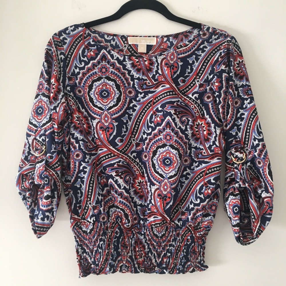 Michael Kors Red and Blue Paisley Blouse